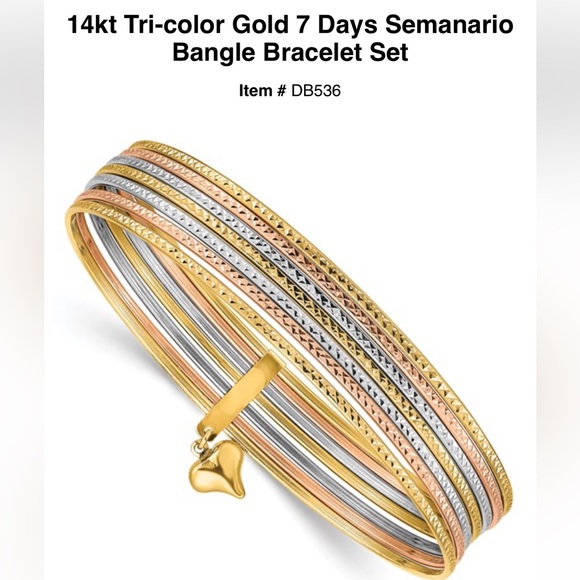 14kt Tri-color Gold 7 Days Semanario Bangle Bracelet Set - Picture 2 of 2
